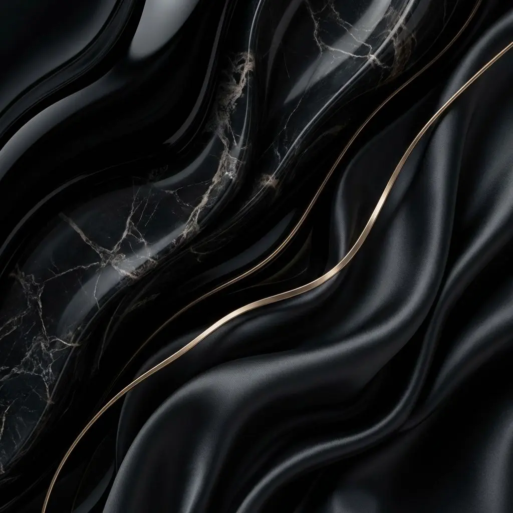 Texture abstraite luxueuse en laque noire et ligne champagne.